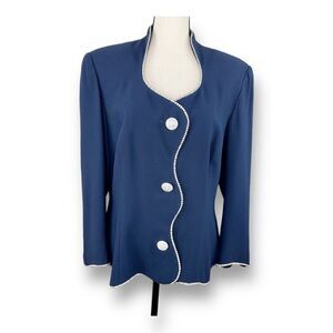 Avenue Fashions Blue Evening Jacket w/Rhinestone‎ Trim and Buttons Sz Large
